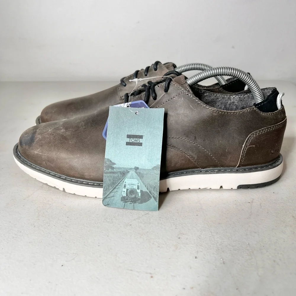 TOMS Men’s Navi Oxford Flat Boat Shoes Charcoal Leather Suede Pavement Size 11